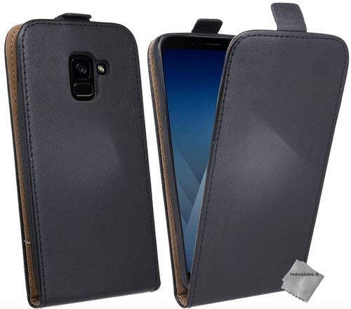 Housse etui coque pochette PU cuir fine pour Samsung Galaxy A8+ Plus (2018) avec verre trempe - NOIR