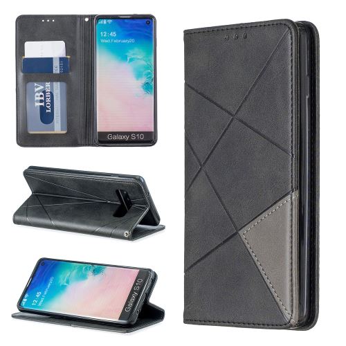 Etui en PU motif géométrique avec support noir pour votre Samsung Galaxy S10
