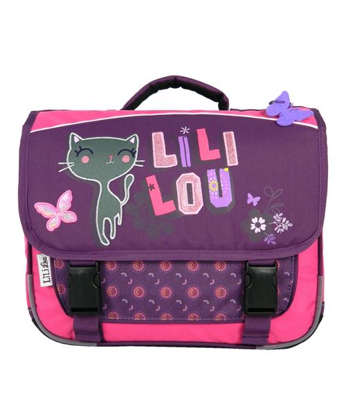 Cartable Lililou 38cm Chat Prune