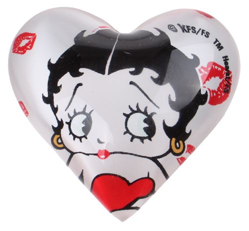 Kamparo aimant coeur Betty Boop 4 cm verre blanc/noir