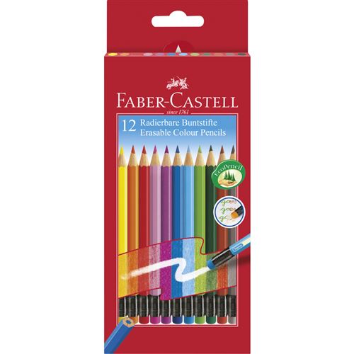 FABER-CASTELL Crayon de couleur gommable, &eacute;tui carton de 12