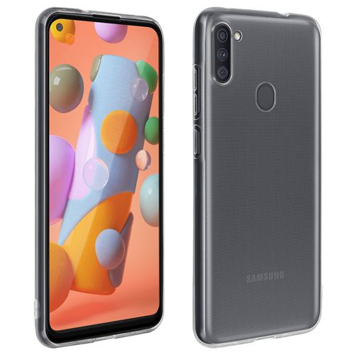 Avizar Pack de protection pour Galaxy A11 Coque et Film Écran Verre Trempé 9H Transparent Contour Noir