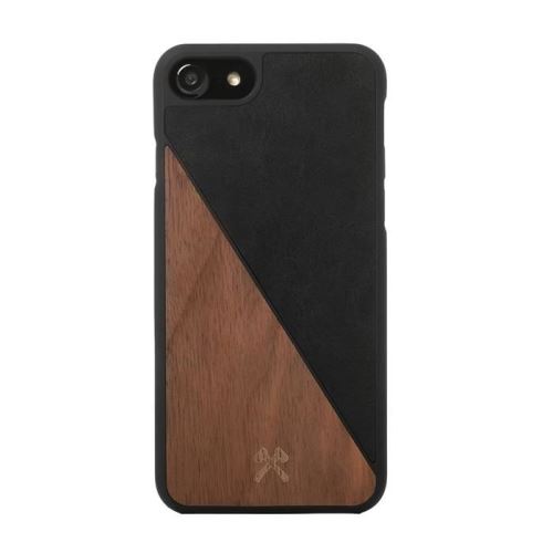 Woodcessories EcoSplit - Achterzijde behuizing voor mobiele telefoon - hout, leer - zwart, walnoot - voor Apple iPhone 7, 8