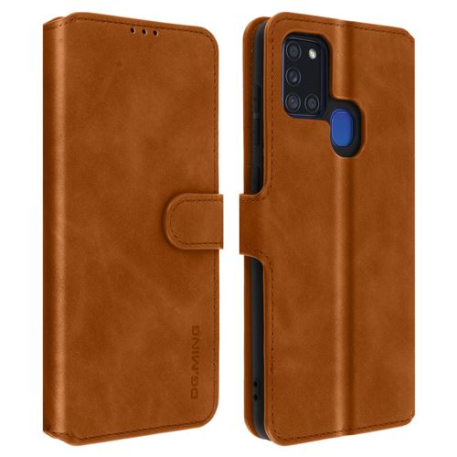 Avizar Étui Pour Samsung Galaxy A21s Portefeuille Support Vidéo Style Rétro Marron
