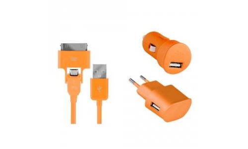 Color block cbnrjunivo pack de chargeur secteur et allume-cigare micro usb pour iPhone orange