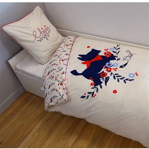 Housse de couette Chipie, Fleuri, Écru, 140x200cm, 1 personne, 100% Coton