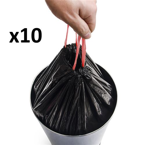 Lot de 10 sacs poubelles 50L pour poubelles hautes avec lien coulissant