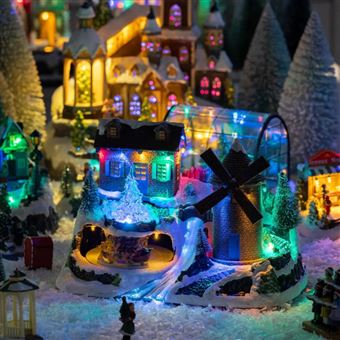 Moments In Time Bâtiment De Village De Noël, Moulin à Vent Avec Lumières LED Et Animation
