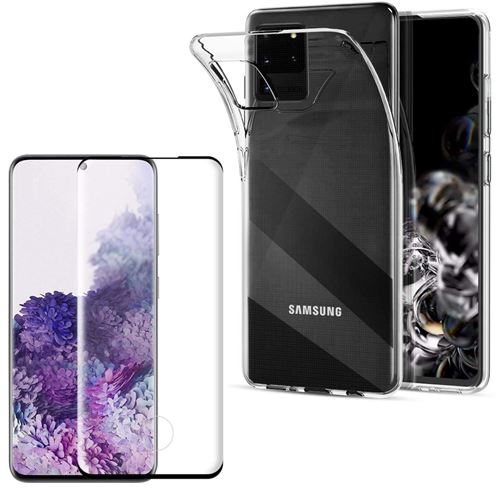 Coque pour Samsung Galaxy S20 ULTRA et Verre Trempe Bord Noir - Protection Silicone Souple Ultra Mince Film Vitre Protection Ecran [Phonillico®]