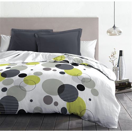 parure de couette microfibre chupps - 1 housse de couette 220x240 cm + 2 taies 63x63 cm - blanc et anthracite