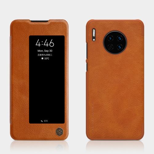 Etui en PU avec fenêtre de vue marron pour votre Huawei Mate 30