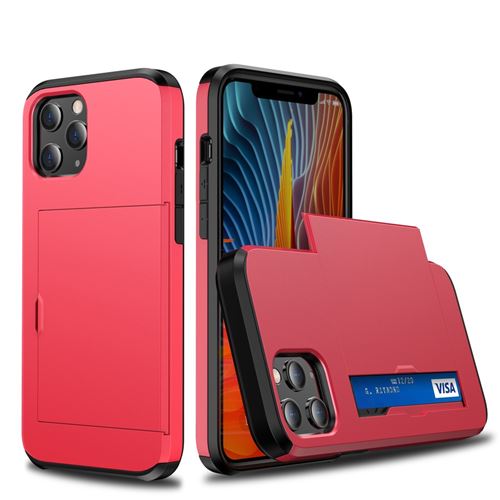 Coque en TPU slide hybride avec porte-carte rouge pour votre Apple iPhone 12 Pro Max 6.7 pouces