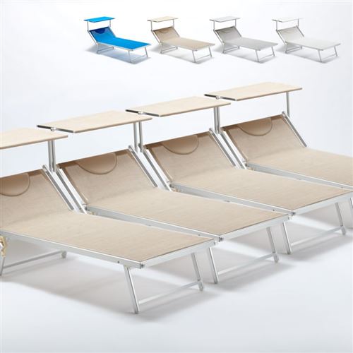 Beach and Garden Design - 4 Bain de soleil transat taille maxi professionnels aluminium lits de plage GRANDE Italia Extralarge, Couleur: Beige