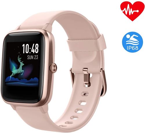 Montre Connectée CHRONUS pour Homme Femmes Enfant IP68 Smartwatch Sport Fitness Tracker Contrôle de la Musique pour Android iPhone-Rose