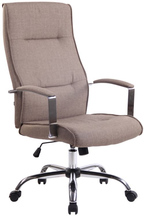 Fauteuil de bureau Portland en Tissu avec Accoudoirs - Réglable en Hauteur et Pivotant - Piètement métal chromé - Couleur Taupe