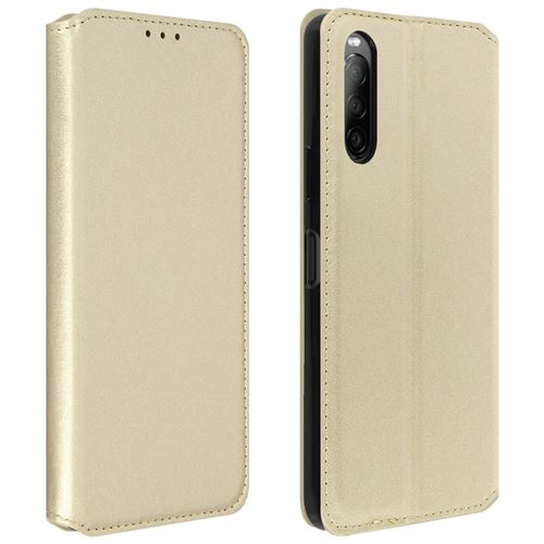 Avizar Housse pour Sony Xperia 10 2 Clapet Porte-cartes Fonction Support Fin et Élégant Or