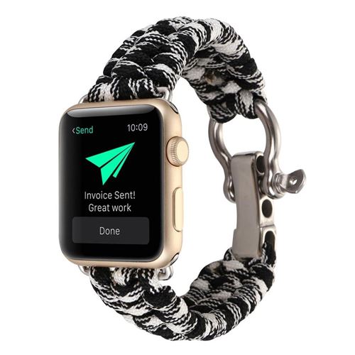 Bracelet Apple Watch 38 et 40 mm Cordon tressé en Nylon - Noir et Blanc