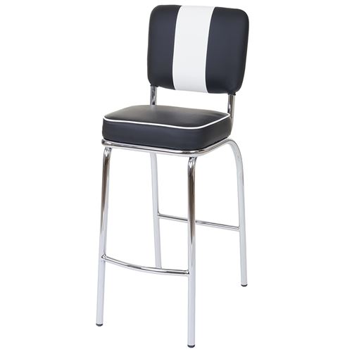 2x tabouret de bar Avellino design rétro des années 50 similicuir noir blanc