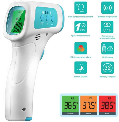 Thermomètres Outil De Température Corporelle Frontale Infrarouge Ir Numérique Sans Contact Lcd -Vert