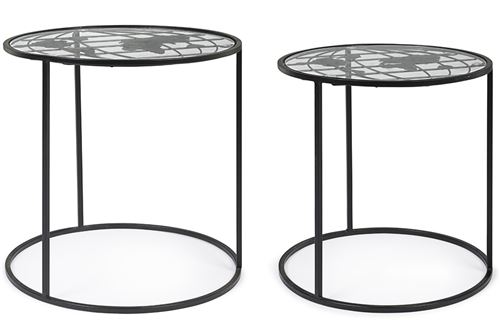 Lot de 2 tables d'appoint gigognes en acier coloris noir -PEGANE-