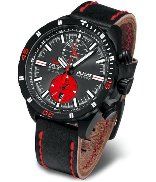 Vostok-Europe Montre Homme 6S11-320C260 Lederarmband Chronographe, Montre de plongéeNoir