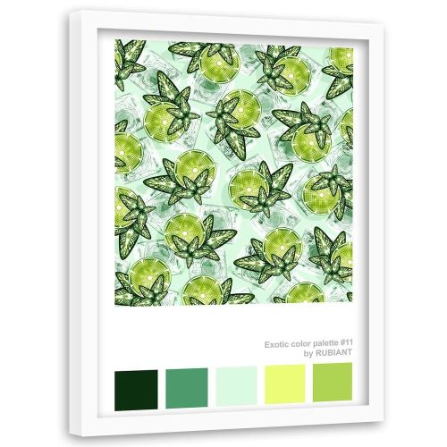 Feeby Image encadrée Impression Art Tableau cadre blanc, Citron vert et menthe 70x100 cm