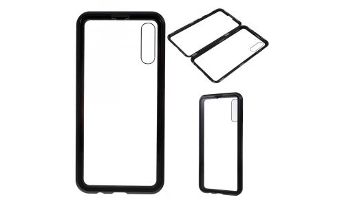 Coque magnétique Galaxy A50 Aluminium noir + dos en verre