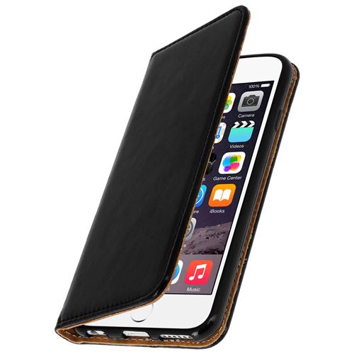 Etui iPhone 6 et 6S Housse Cuir Portefeuille Clapet Folio Fonction stand - Noir