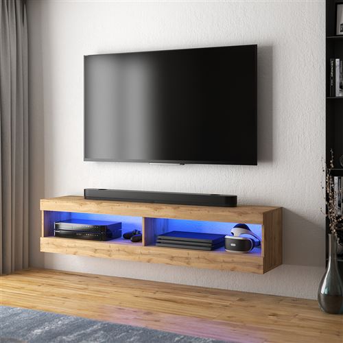 Meuble tv / Meuble de salon - VIANSOLA - 100 cm - chêne lancaster - éclairage LED - style moderne