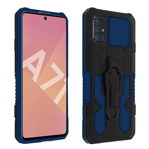 Coque pour Samsung Galaxy A71 Antichoc Béquille et Clip Ceinture Métallique bleu