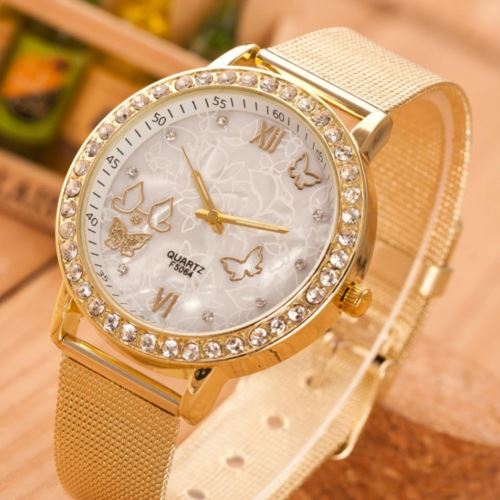 OHP montre-bracelet strass montre-bracelet de bande de maille en acier inoxydable