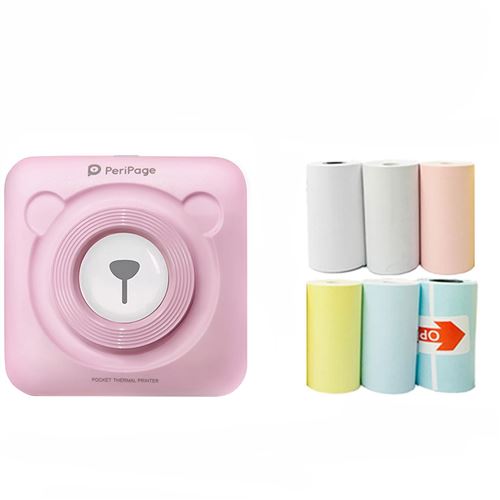 Mini Imprimante Peripage Bluetooth portable thermique avec 6 rouleaux de papier d'impression - Rose