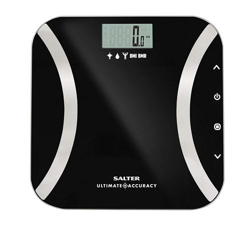 Balances d'analyse numérique de précision ultime Salter - Mesure par 50 g, Lecture instantanée du poids, Graisse corporelle, Eau, Masse maigre, IMC, Mode BMR + Athlète, Mémoire de 12, Garantie 15 ans