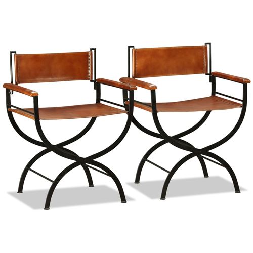 vidaXL Chaises pliantes 2 pcs Noir et marron Cuir véritable