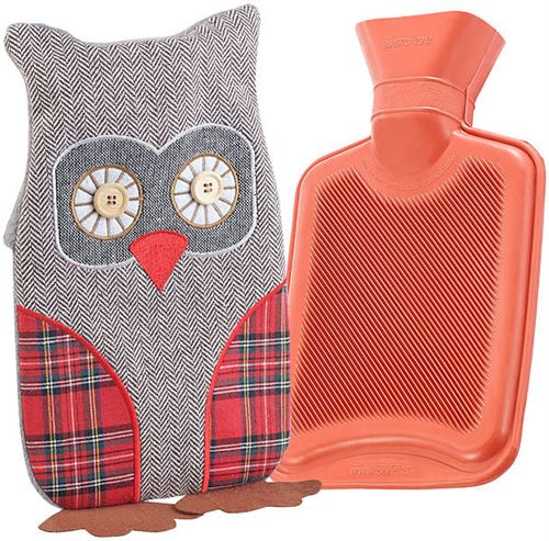 Bouillotte classique en caoutchouc avec housse chouette - 1 litre
