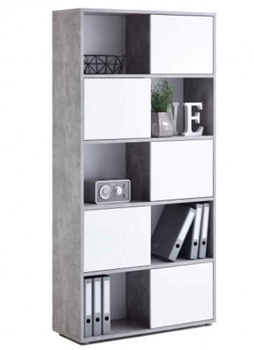 Etagère coloris gris béton LA/blanc brillant - 90 x 182 x 33 cm -PEGANE-