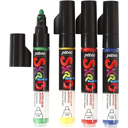 Creotime épingles à peinture acrylique couleurs primaires 11 cm 4 pièces