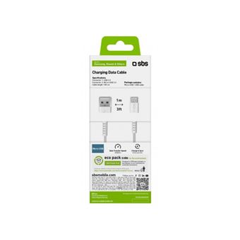 SBS - Câble de chargement / de données - Micro-USB de type B mâle pour USB mâle - 1 m - blindé - blanc - pour Huawei Ascend Y530; LG G Flex D950, G2; Optimus L4; Motorola G; Moto G; Sony XPERIA Z2