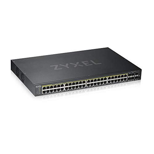 ZyXEL Switch Ethernet Intelligent administrable, 48 Ports Gigabit, PoE+, Budget dAlimentation de 375 W, 4 Ports combinés Gigabit, 2