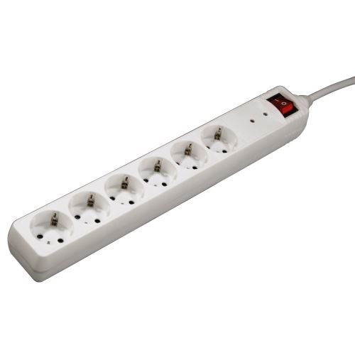 Bloc multiprise, 6 prises, protection contre la surtension, 1,4m, blanc