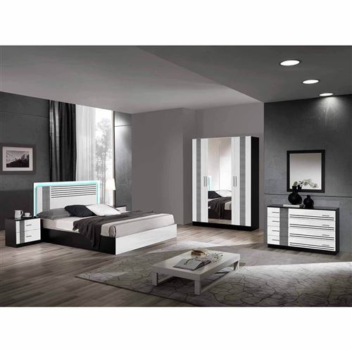 RAVENNE - Chambre Complète 160x200cm Noire et Blanche