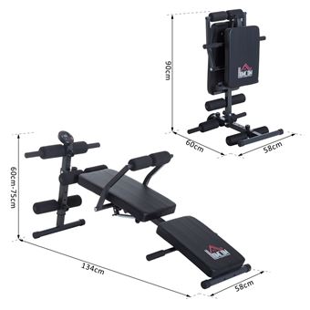 Banc De Musculation Abdominaux Pliable Banc Reglable En Hauteur 134l X 58l X 60 75h Cm Ecran D Affichage Lcd 2 Sangles Elastiques Noir Musculation Achat Prix Fnac