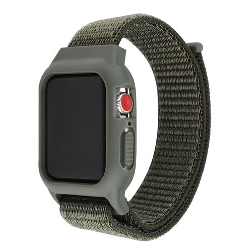 Bracelet en nylon avec coque de protection pour Apple Watch Series 6/ SE/ 5/ 4 44mm - Vert foncé