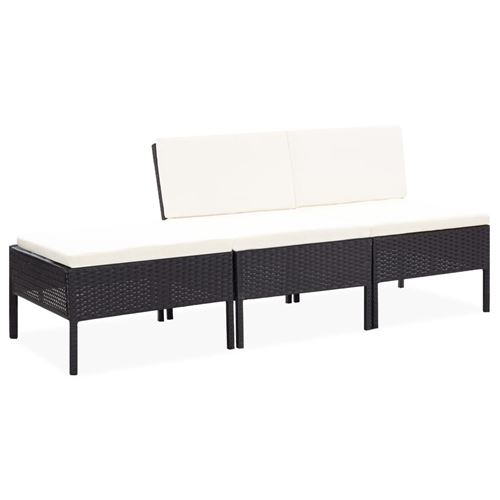 vidaXL Canapé de jardin 3 pièces - Résine tressée noir - Coussins blancs