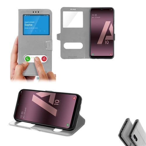 Etui de protection double fenêtre pour Samsung Galaxy A10 -ARGENT