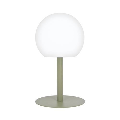 Lampe à poser boule kaki rechargeable en métal LED IP44, 400 lumens, CCT et dimmable, hauteur ajustable