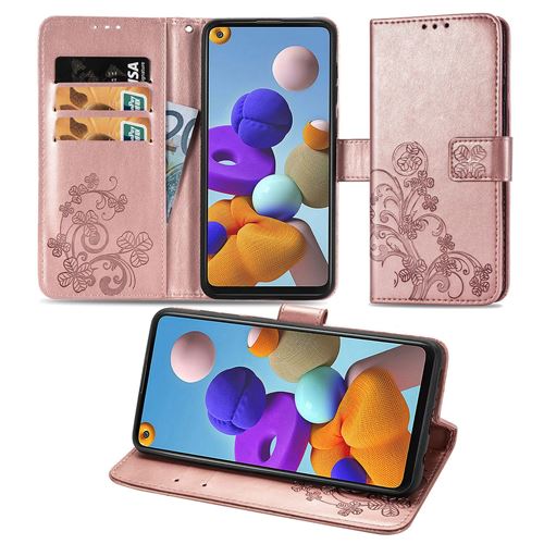 MPFRANCE Housse pour Samsung Galaxy A21S Or Rose [Fleur de Lys]