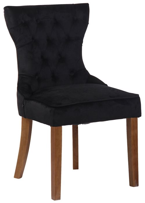 Chaise de salle à manger Franca en Velours et pieds en bois de caoutchouc , Noir /Antique clair