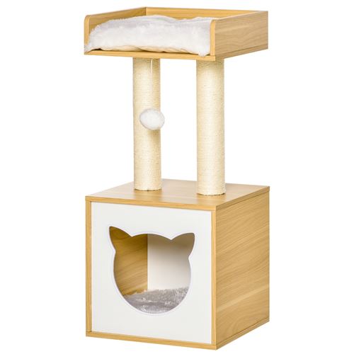 PawHut Arbre à Griffer Sisal avec Plateforme Supérieure et Jouet Suspendu Hauteur 81cm   Aosom France