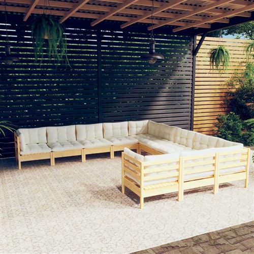Non Communiqué Bois Salon De Jardin Modulable Vidaxl Beige 11 Pieces X 63.5 X 62.5 10 Personnes